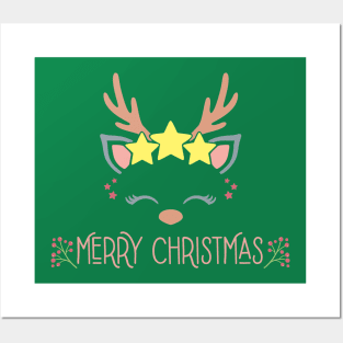 Cute Deer Merry Christmas Posters and Art